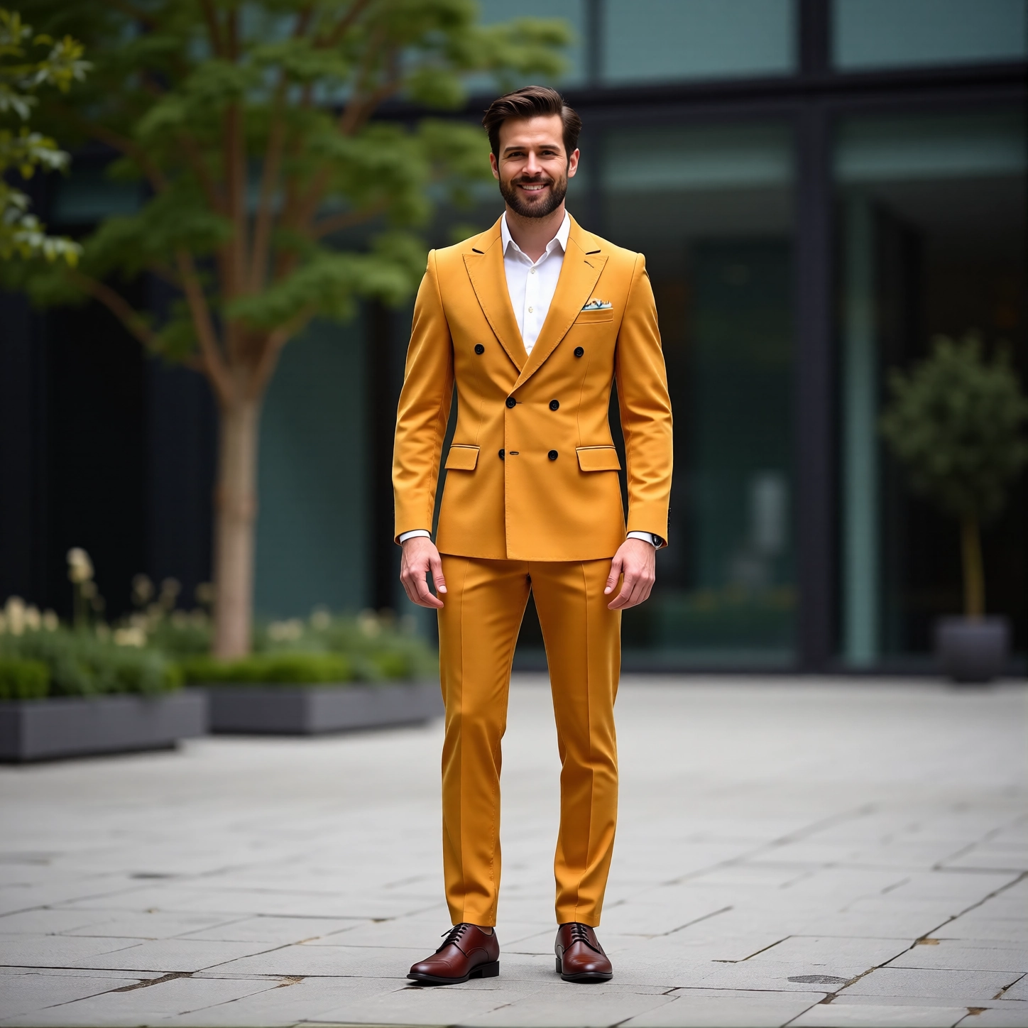 Eastin Slim Fit Mustard Double-Breasted Statement Suit