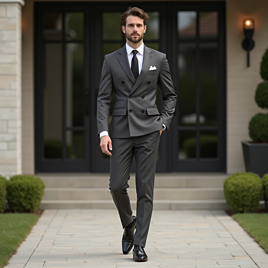 Eastin Slim Fit Charcoal Double-Breasted Six-Buttons Suit