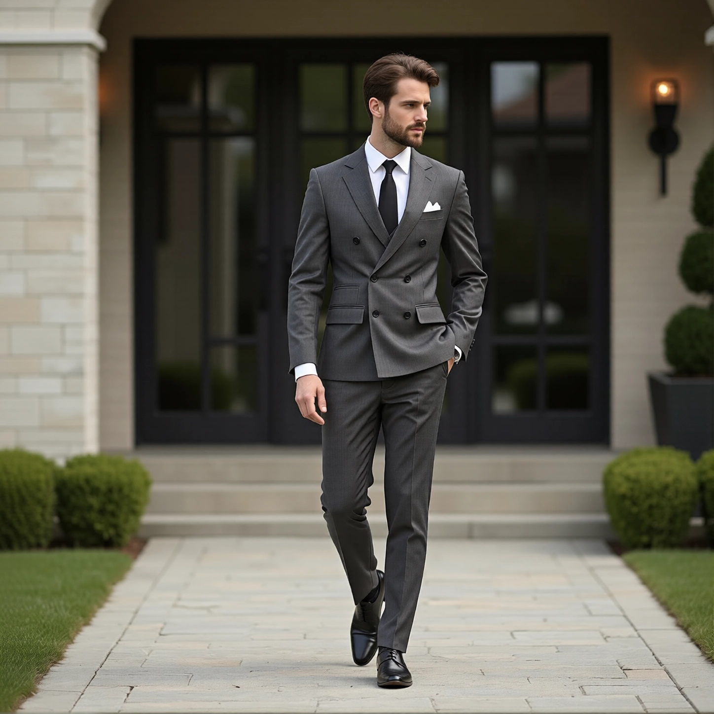 Eastin Slim Fit Charcoal Double-Breasted Six-Buttons Suit