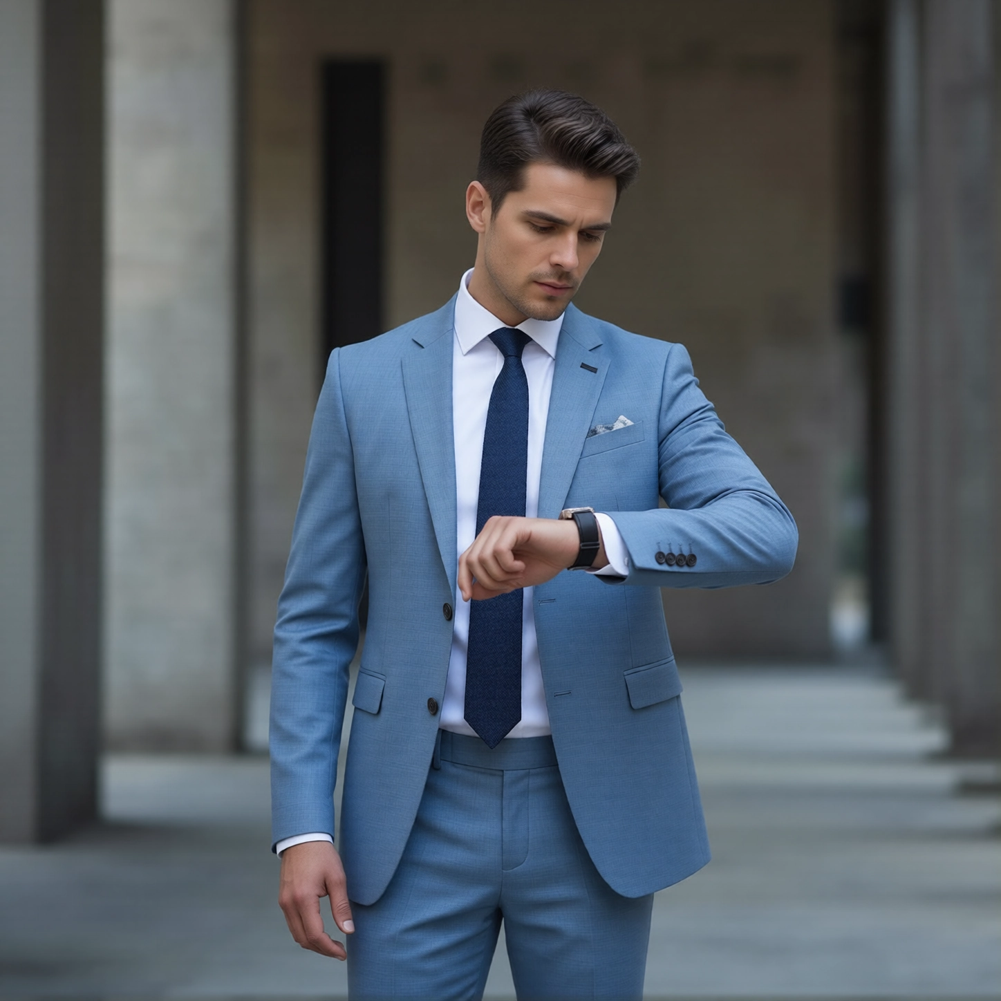 Sky Blue Two-Button Notch Lapel Suit