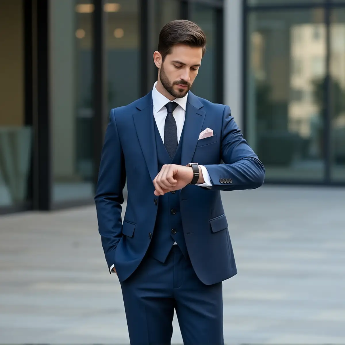 Deep Blue Slim Fit Notch Lapel Vest Suit