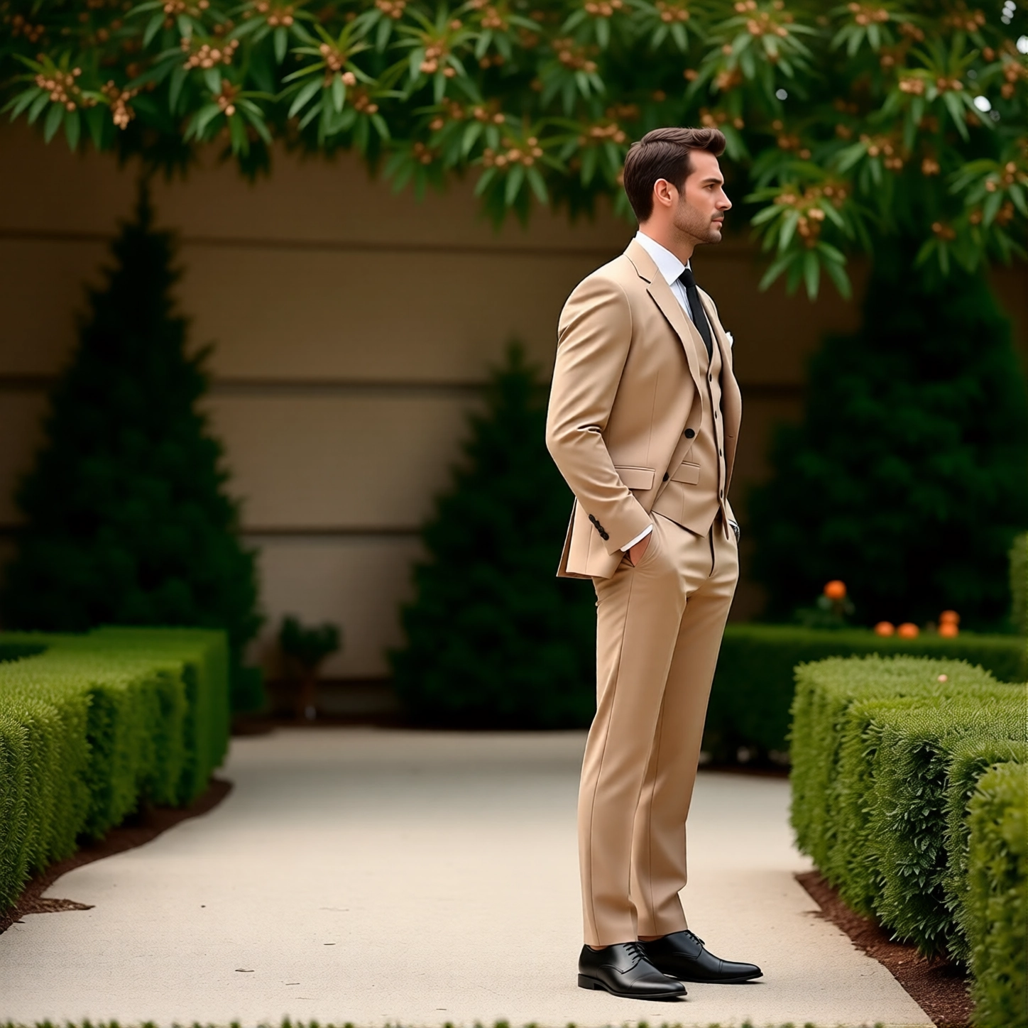 The Eastin Destination: Tan Three Piece Slim Fit Suit