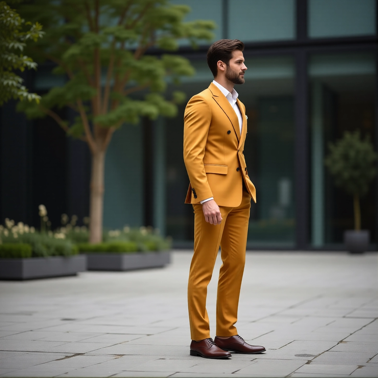 Eastin Slim Fit Mustard Double-Breasted Statement Suit