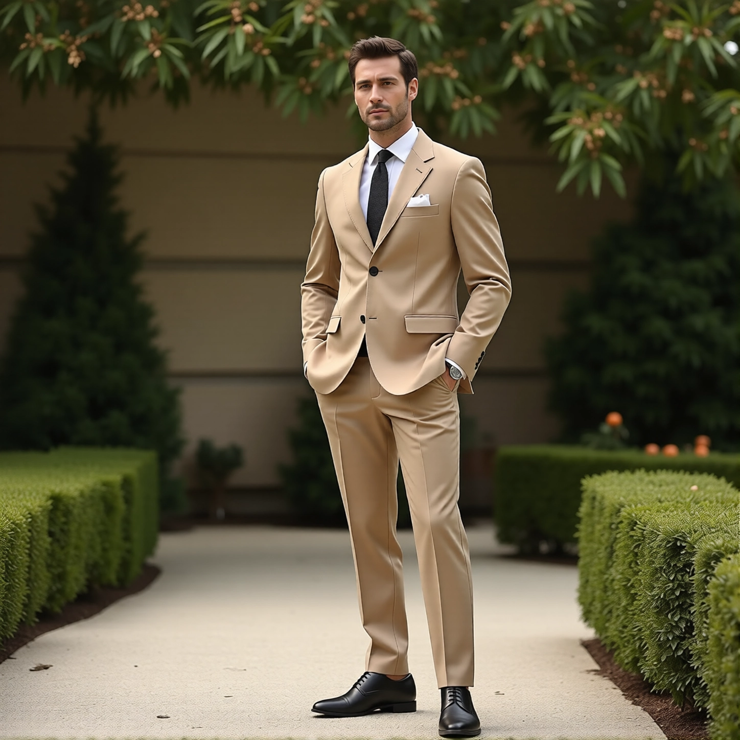 Light Beige Contemporary Two-Button Suit