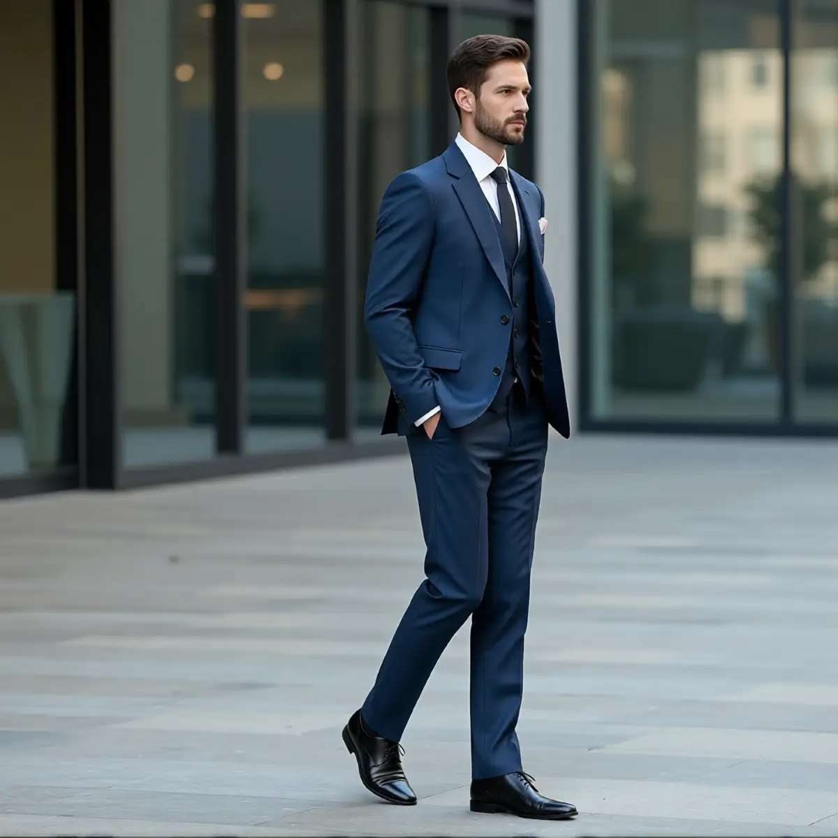 Deep Blue Slim Fit Notch Lapel Vest Suit