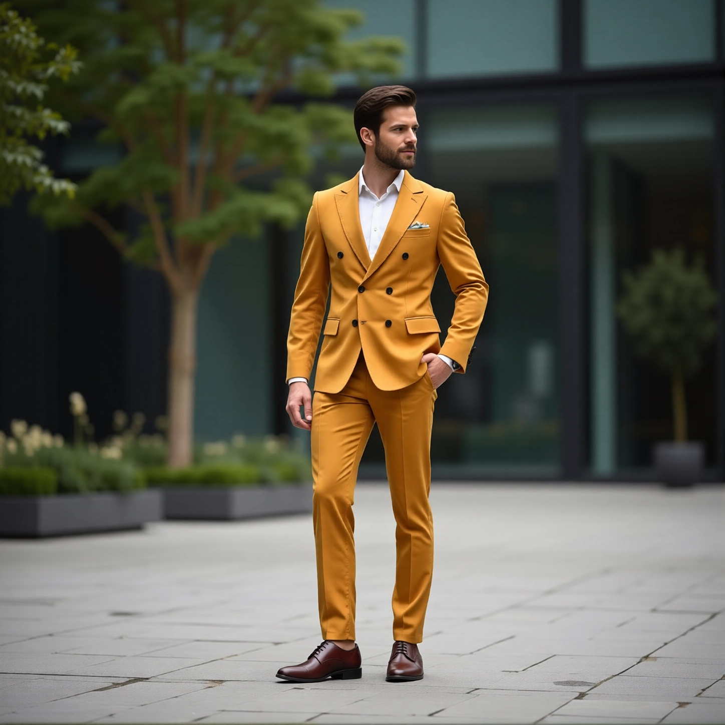 Eastin Slim Fit Mustard Double-Breasted Statement Suit
