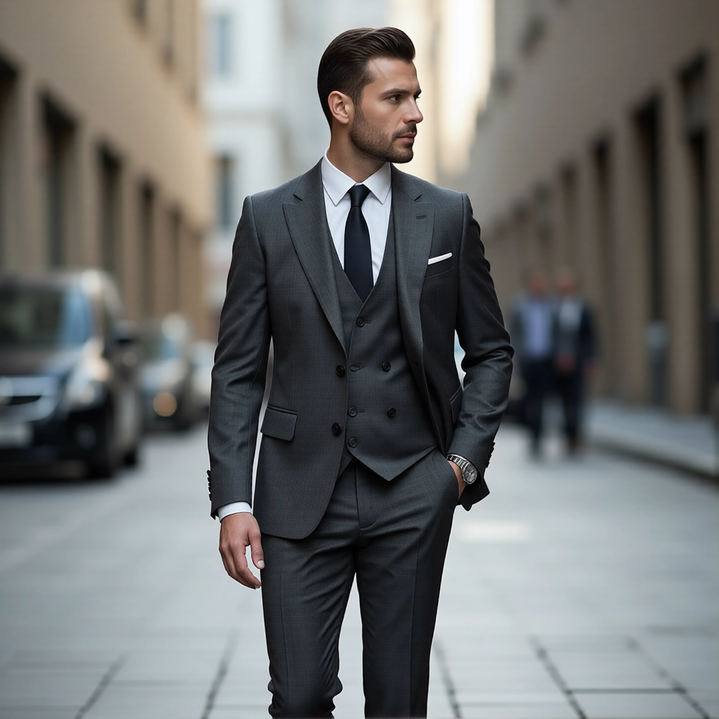 Eastin Slim Fit Charcoal Three-Piece Suit