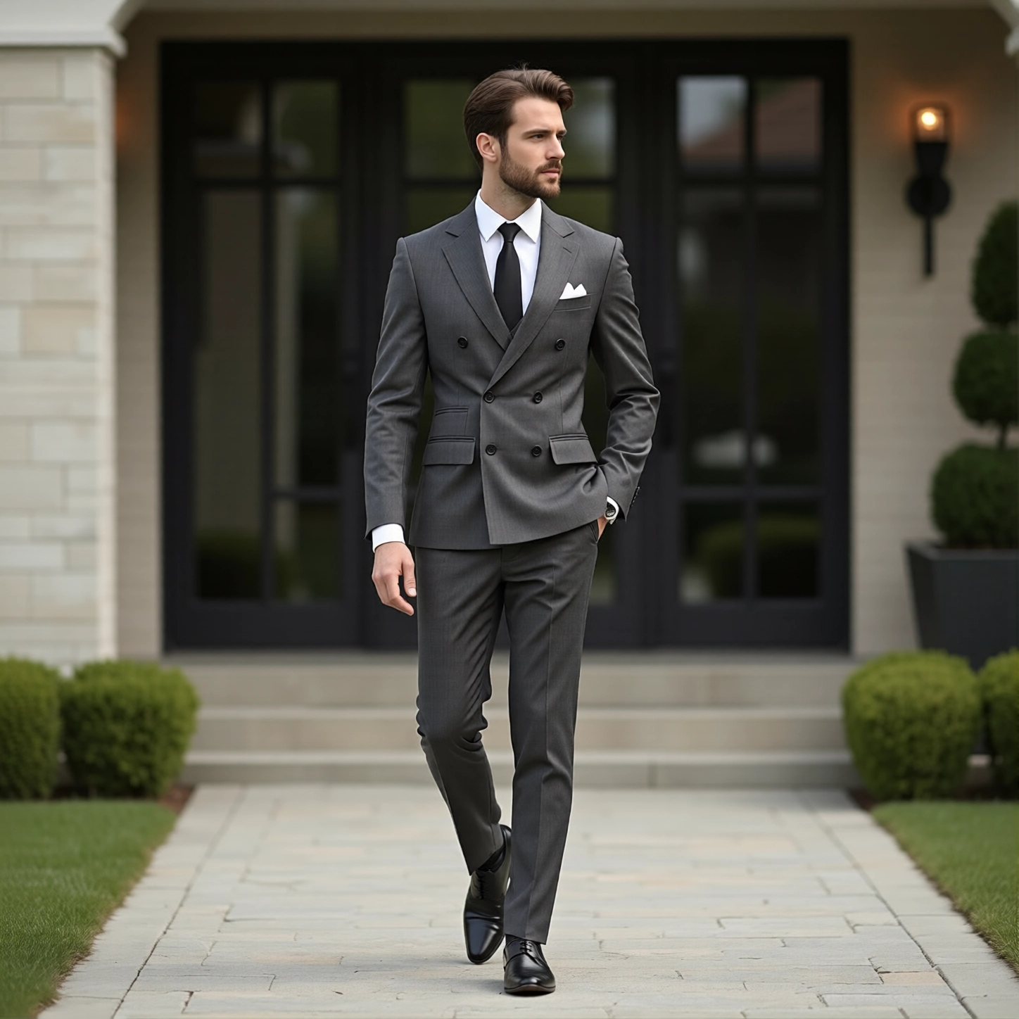 Eastin Slim Fit Charcoal Double-Breasted Six-Buttons Suit