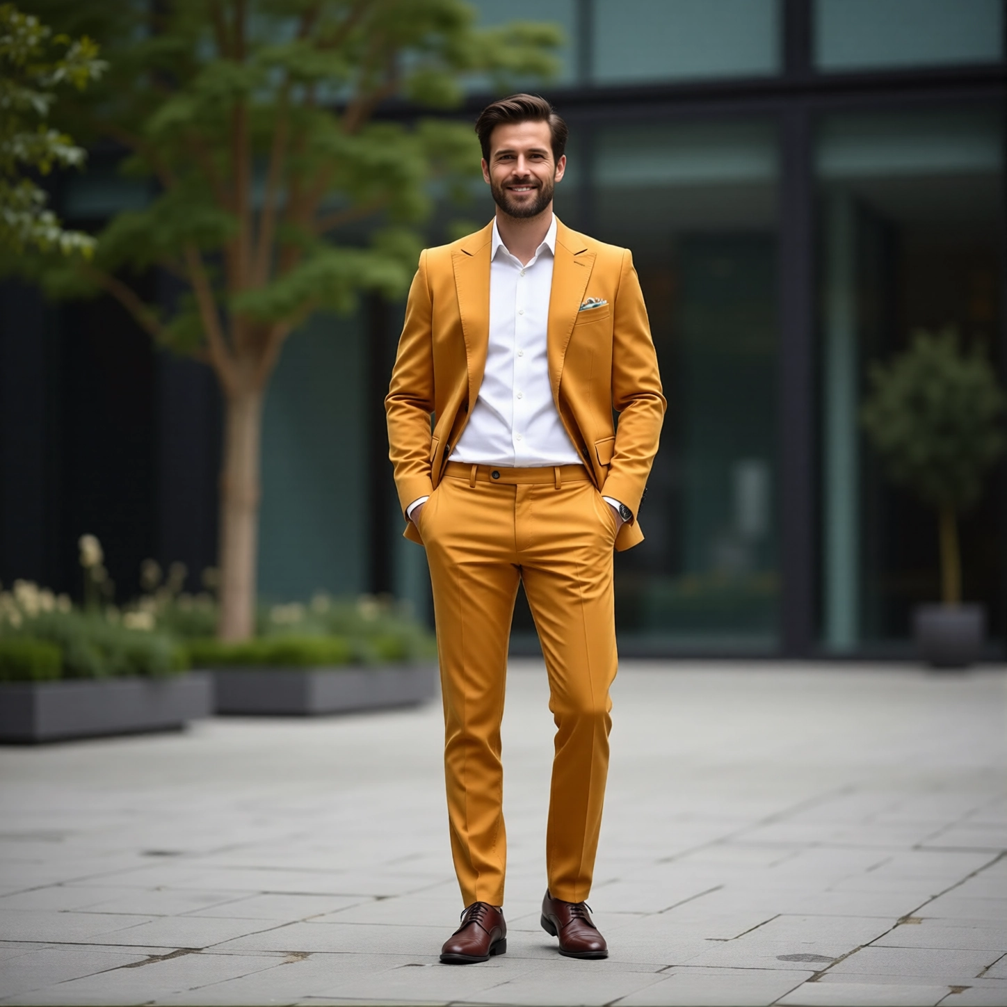 Eastin Slim Fit Mustard Double-Breasted Statement Suit