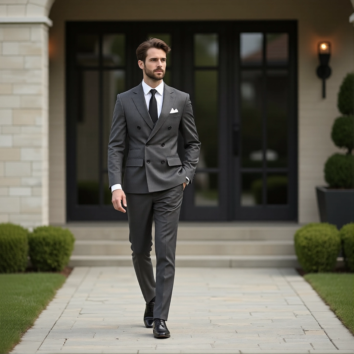 Eastin Slim Fit Charcoal Double-Breasted Six-Buttons Suit