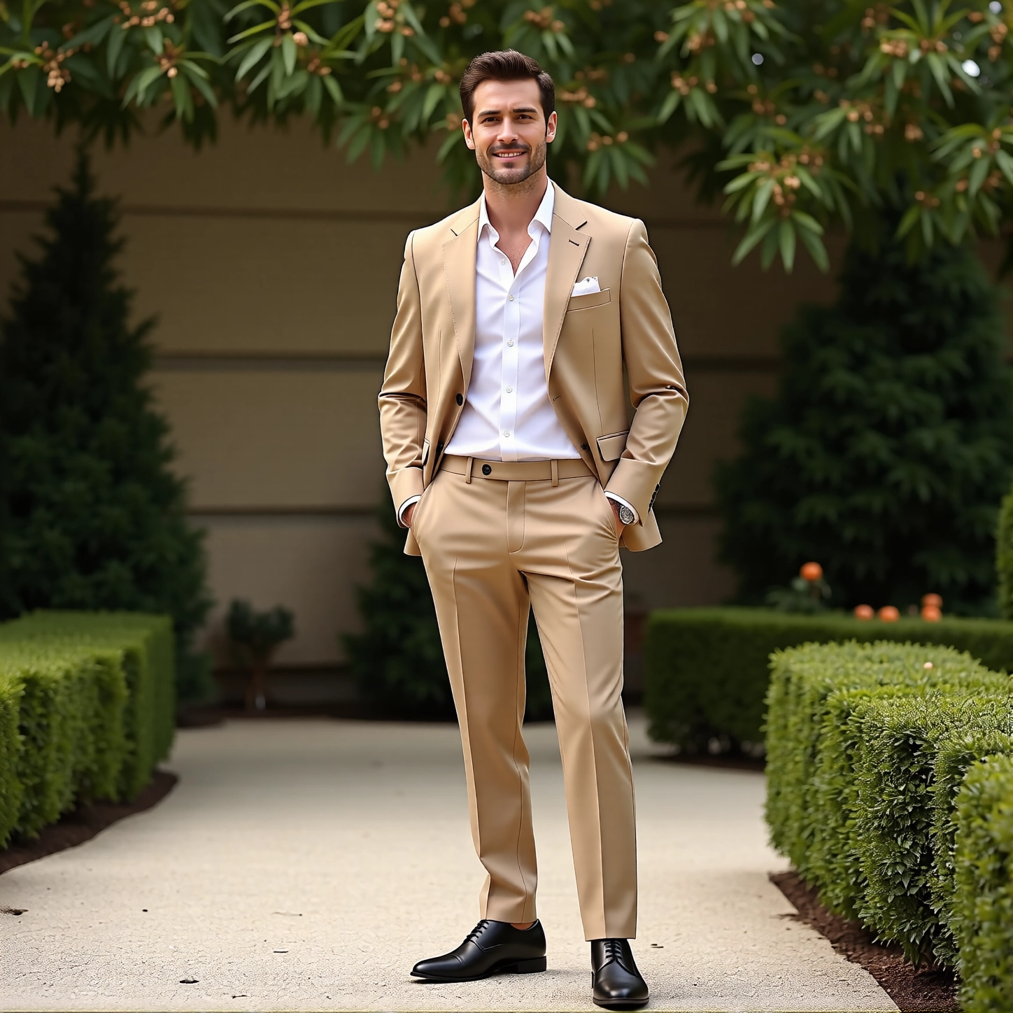 Light Beige Contemporary Two-Button Suit