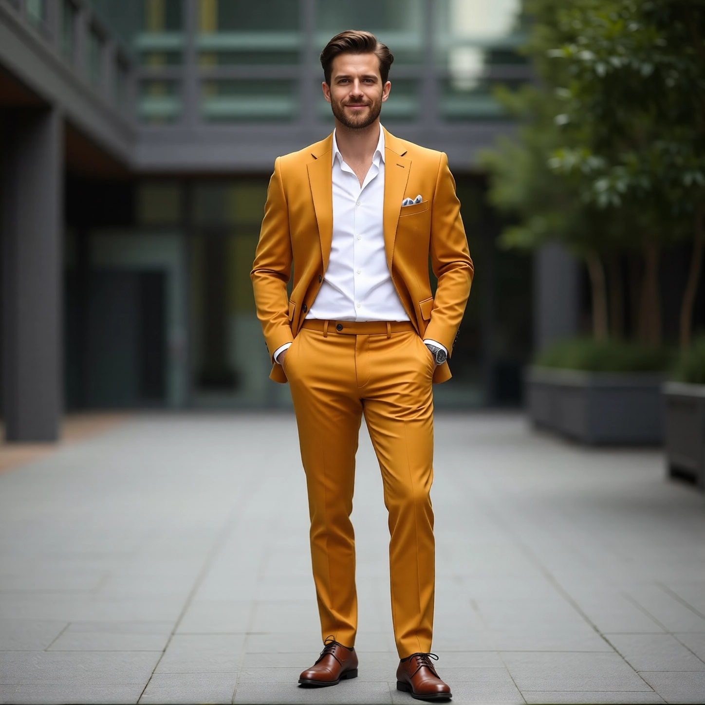 Eastin Slim Fit Ochre Single-Breasted Statement Suit