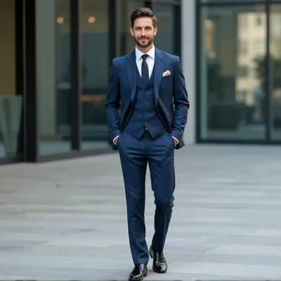 Deep Blue Slim Fit Notch Lapel Vest Suit