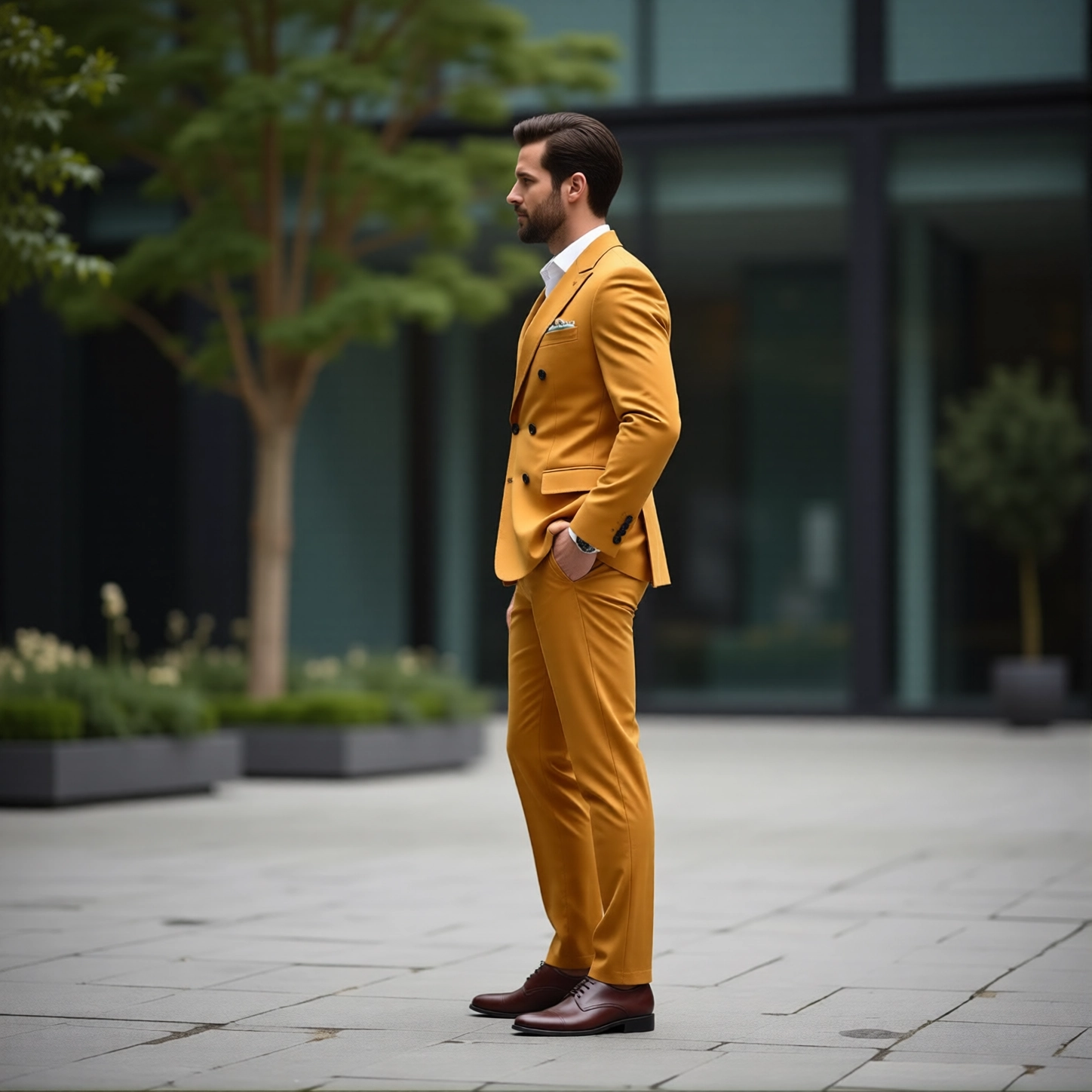 Eastin Slim Fit Mustard Double-Breasted Statement Suit
