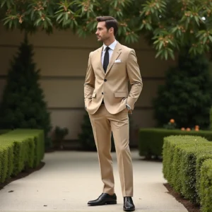 Light Beige Contemporary Two Piece Suit
