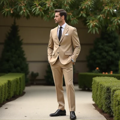 Light Beige Contemporary Two-Button Suit