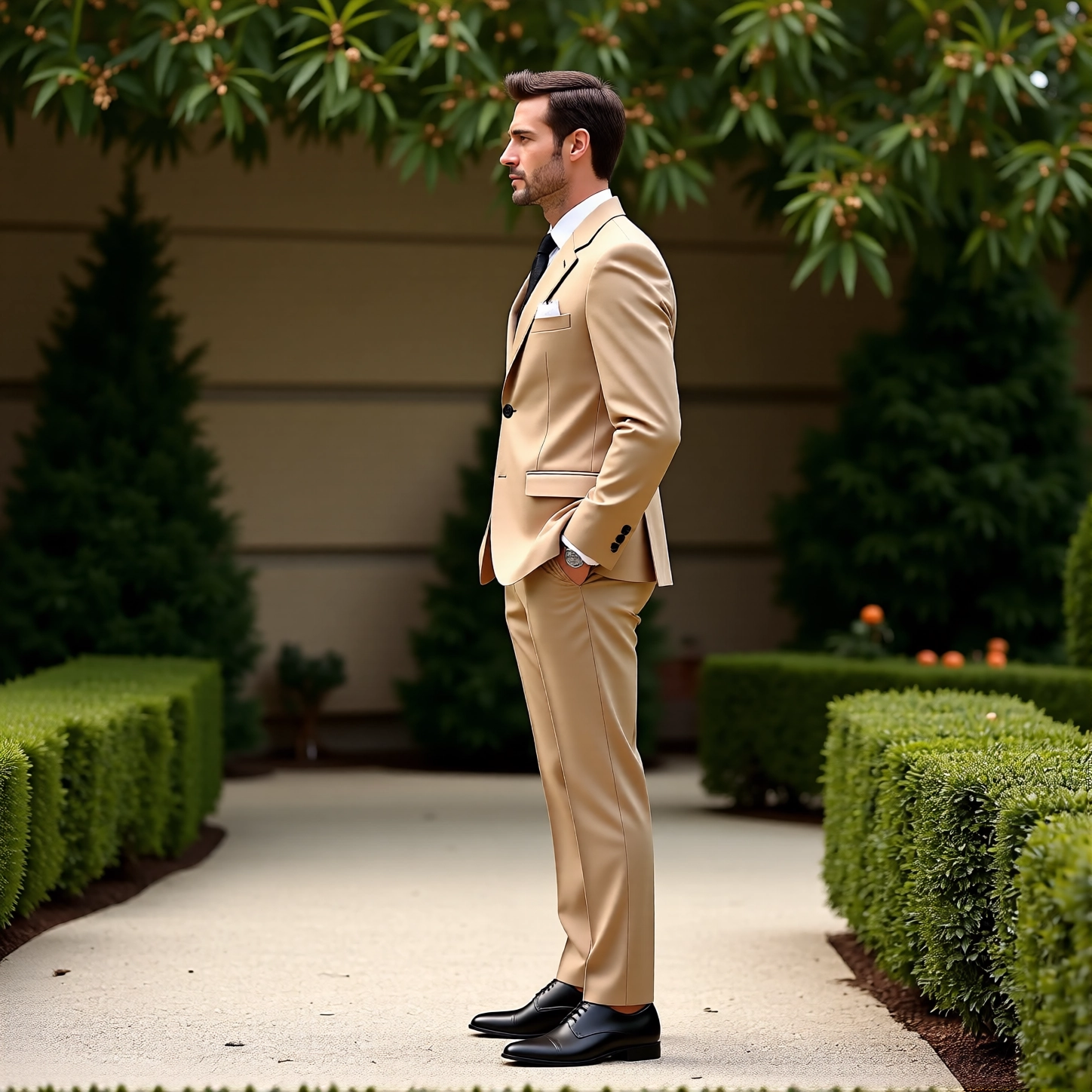 Light Beige Contemporary Two-Button Suit