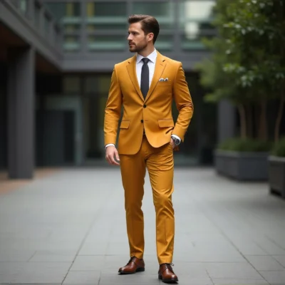 Eastin Slim Fit Ochre Single-Breasted Statement Suit