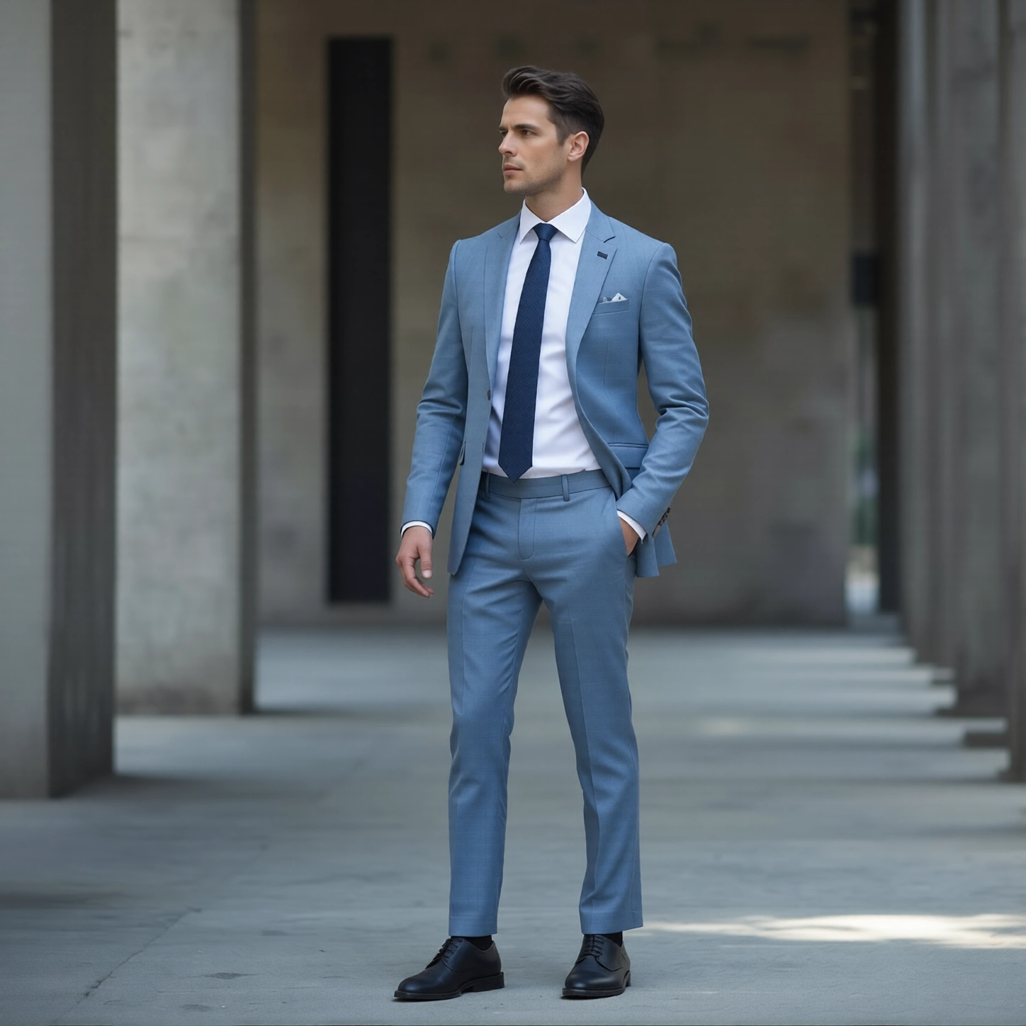 Sky Blue Two-Button Notch Lapel Suit