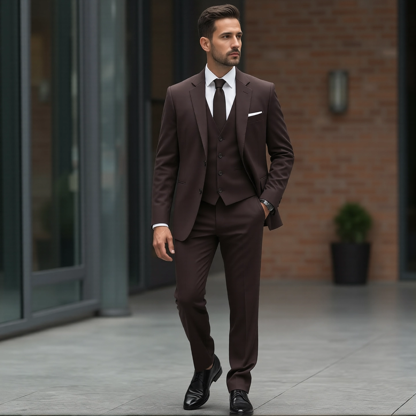 Modern Mocha Vest Three Piece Suit