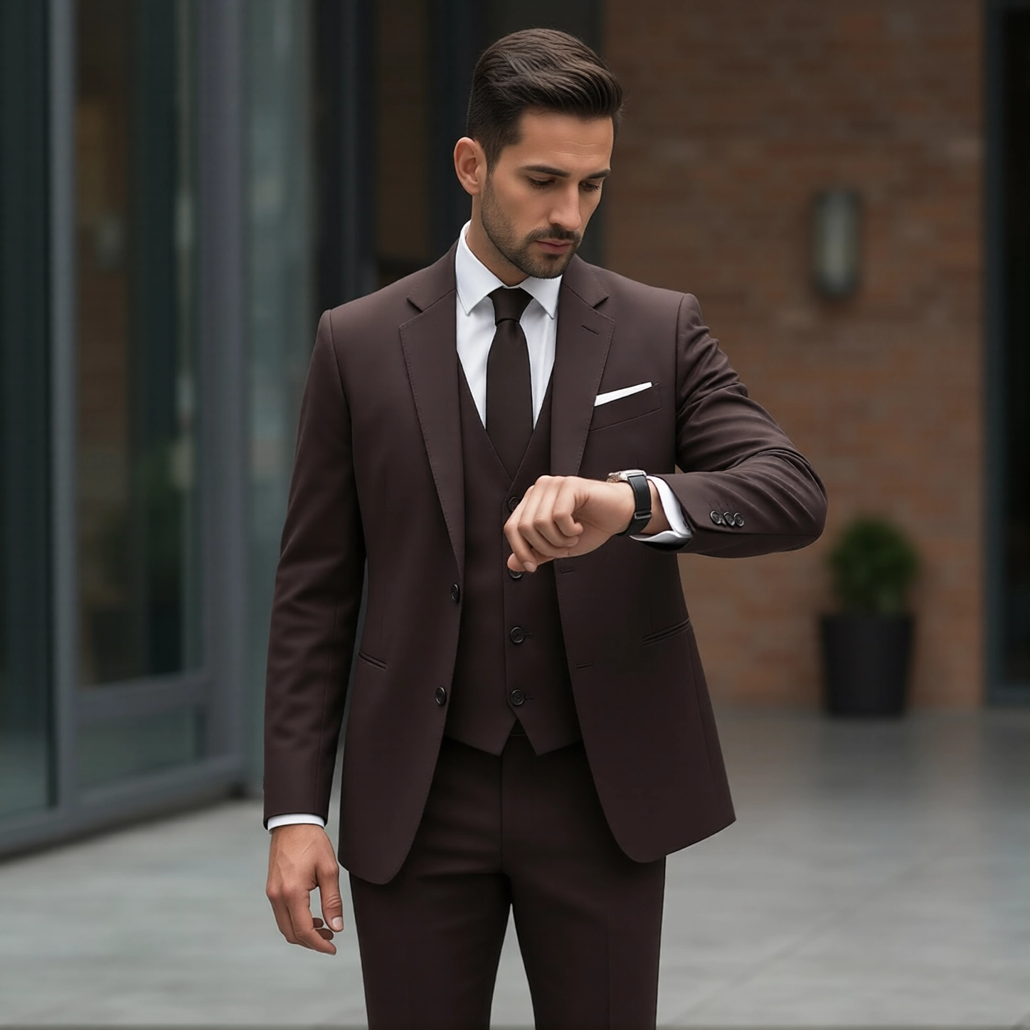Modern Mocha Vest Three Piece Suit