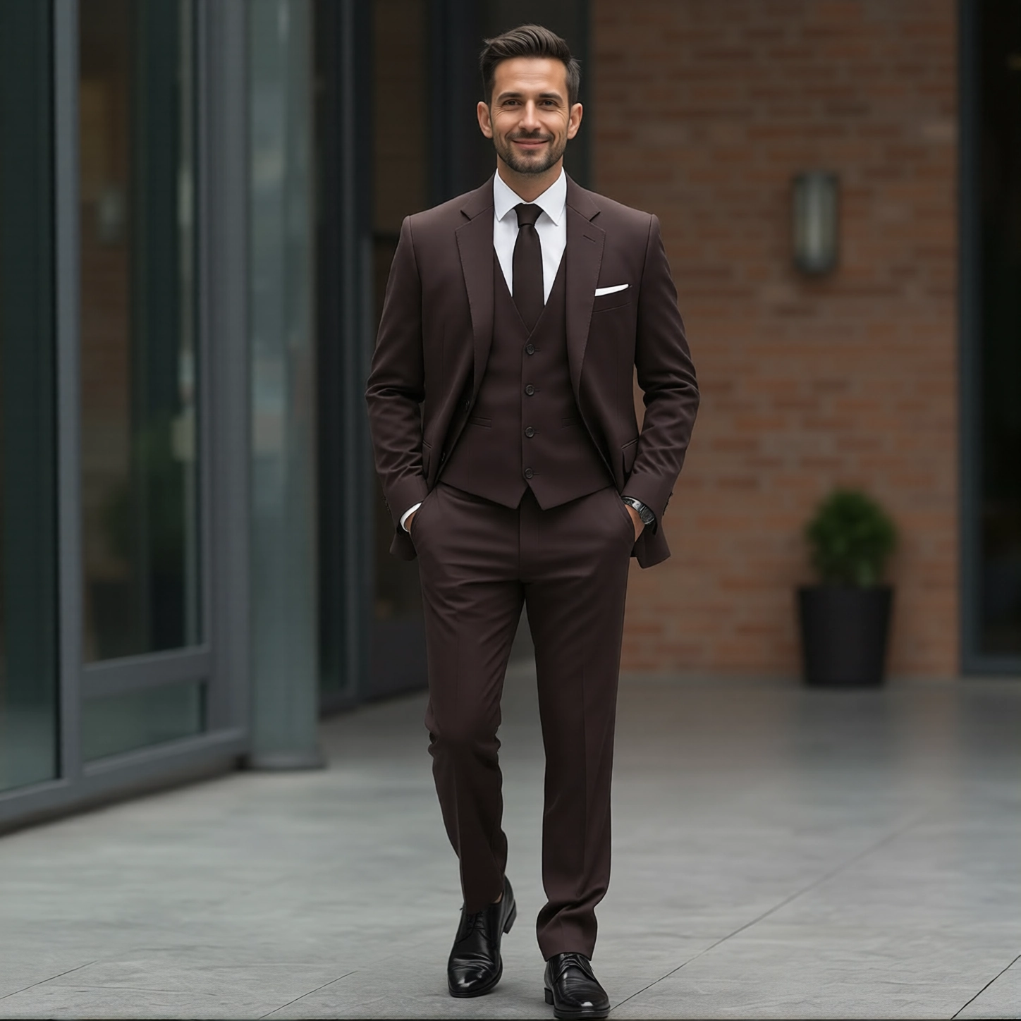 Modern Mocha Vest Three Piece Suit