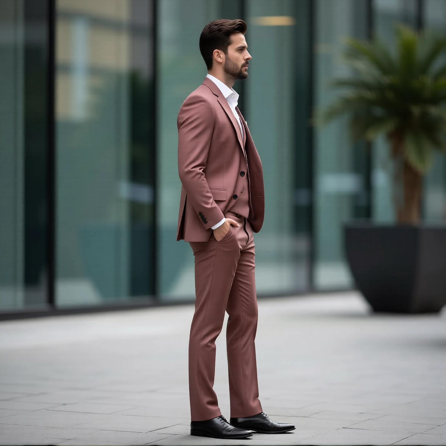 Eastin Slim Fit Dusty Rose Three Piece Statement Suit