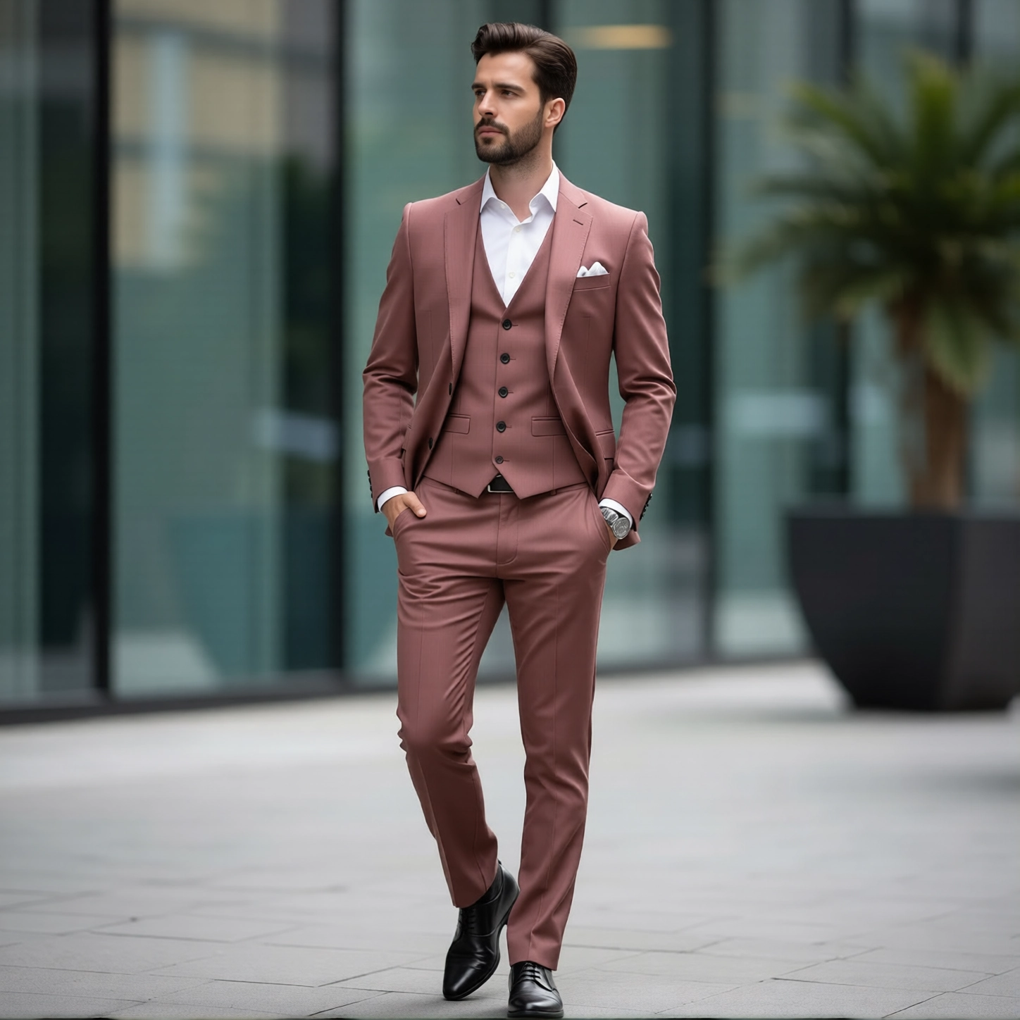 Eastin Slim Fit Dusty Rose Three Piece Statement Suit