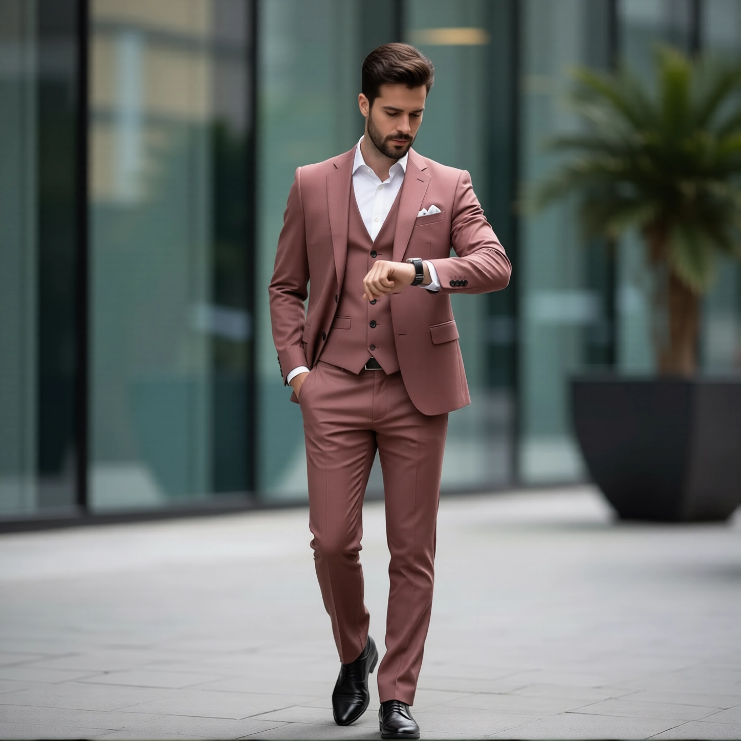Eastin Slim Fit Dusty Rose Three Piece Statement Suit
