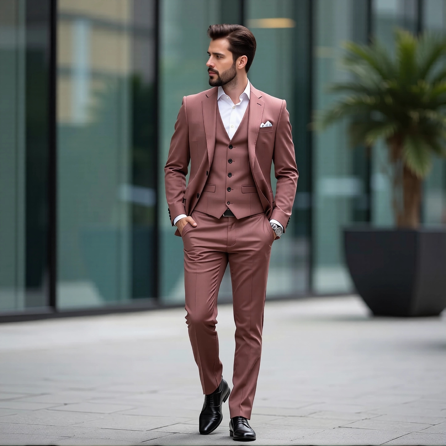 Eastin Slim Fit Dusty Rose Three Piece Statement Suit