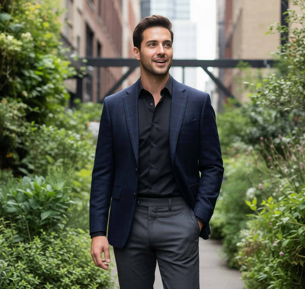 The Black Watch Slim-Fit Sports Jacket: Navy & Blue Plaid Blazer