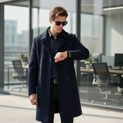 The Mayfair Double-Breasted Overcoat: Classic Taupe Cashmere Blend