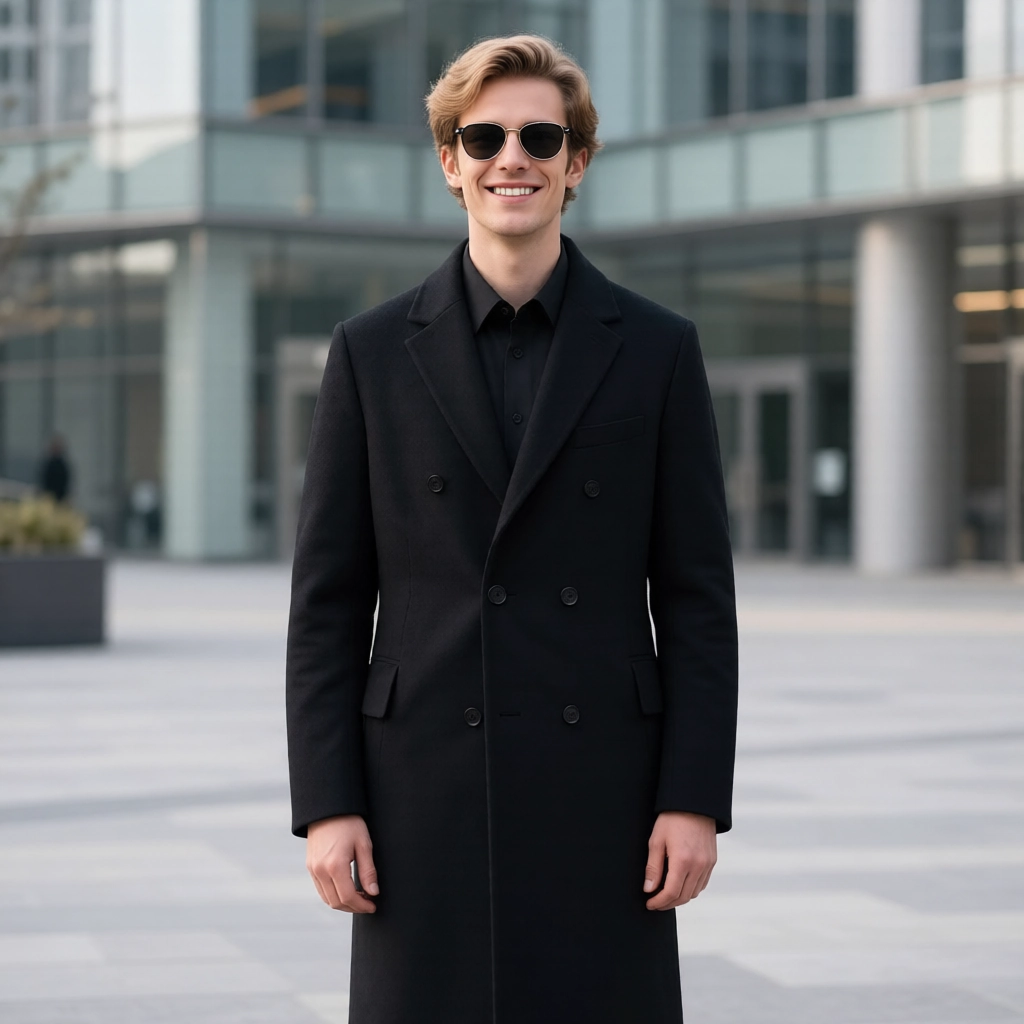 The Executive Black Double-Breasted Cashmere-Touch Coat