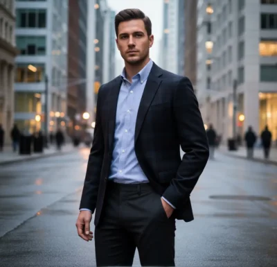 The Metropolitan Grid Sports Jacket: Navy Green Slim-Fit Blazer