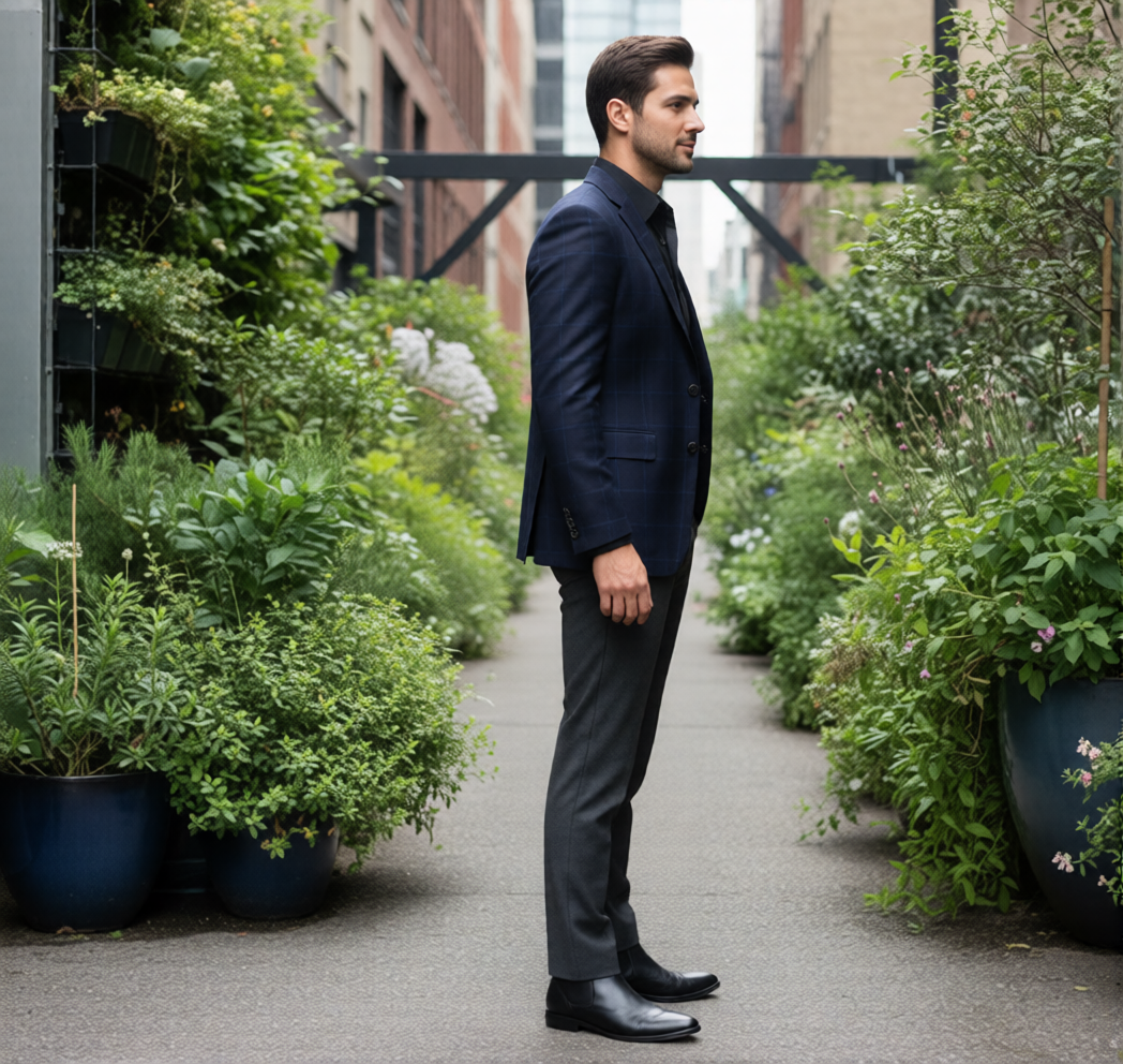 The Black Watch Slim-Fit Sports Jacket: Navy & Blue Plaid Blazer