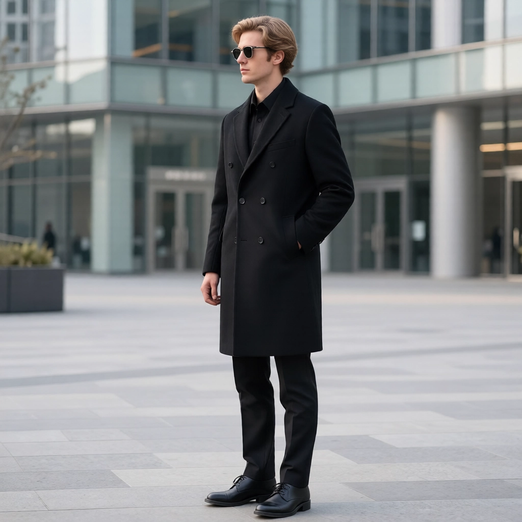 The Executive Black Double-Breasted Cashmere-Touch Coat