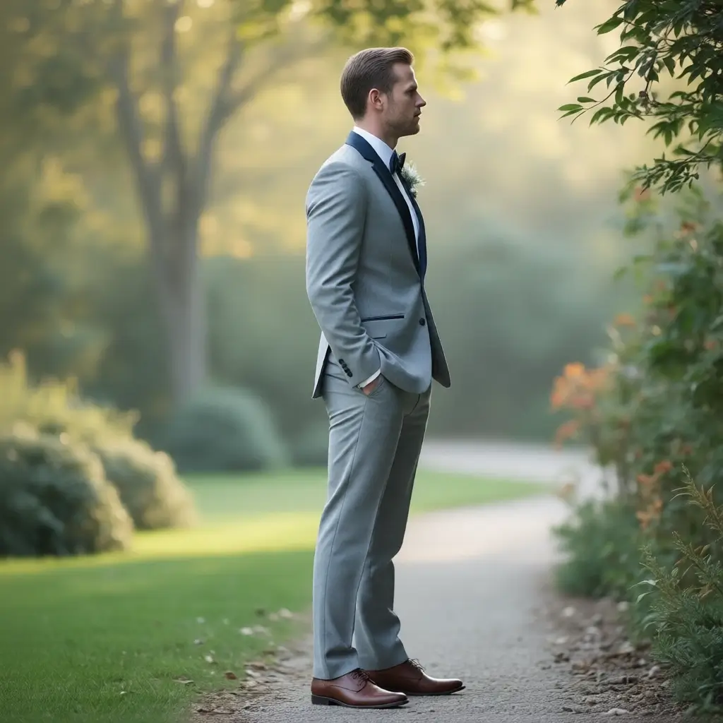 The Silver Lining Tuxedo: Light Grey Slim-Fit with Black Satin Shawl Lapel