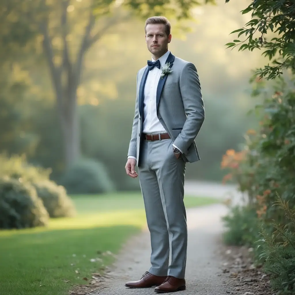 The Silver Lining Tuxedo: Light Grey Slim-Fit with Black Satin Shawl Lapel