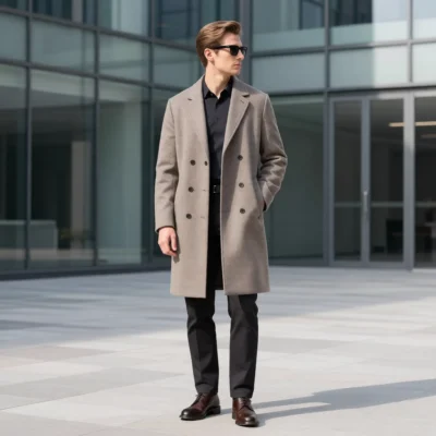 The Mayfair Double-Breasted Overcoat: Taupe Wool Blend