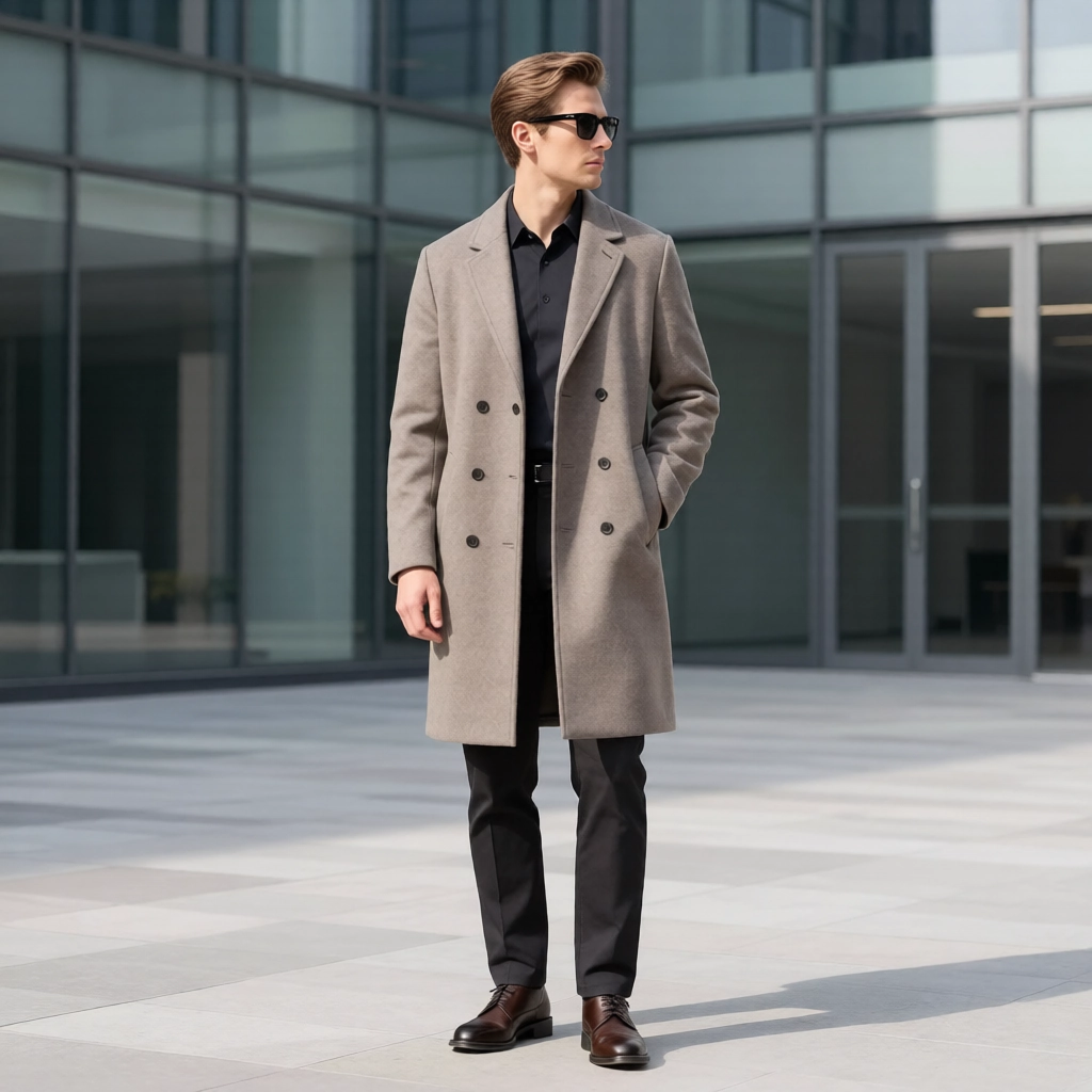 The Mayfair Double-Breasted Overcoat: Taupe Wool Blend
