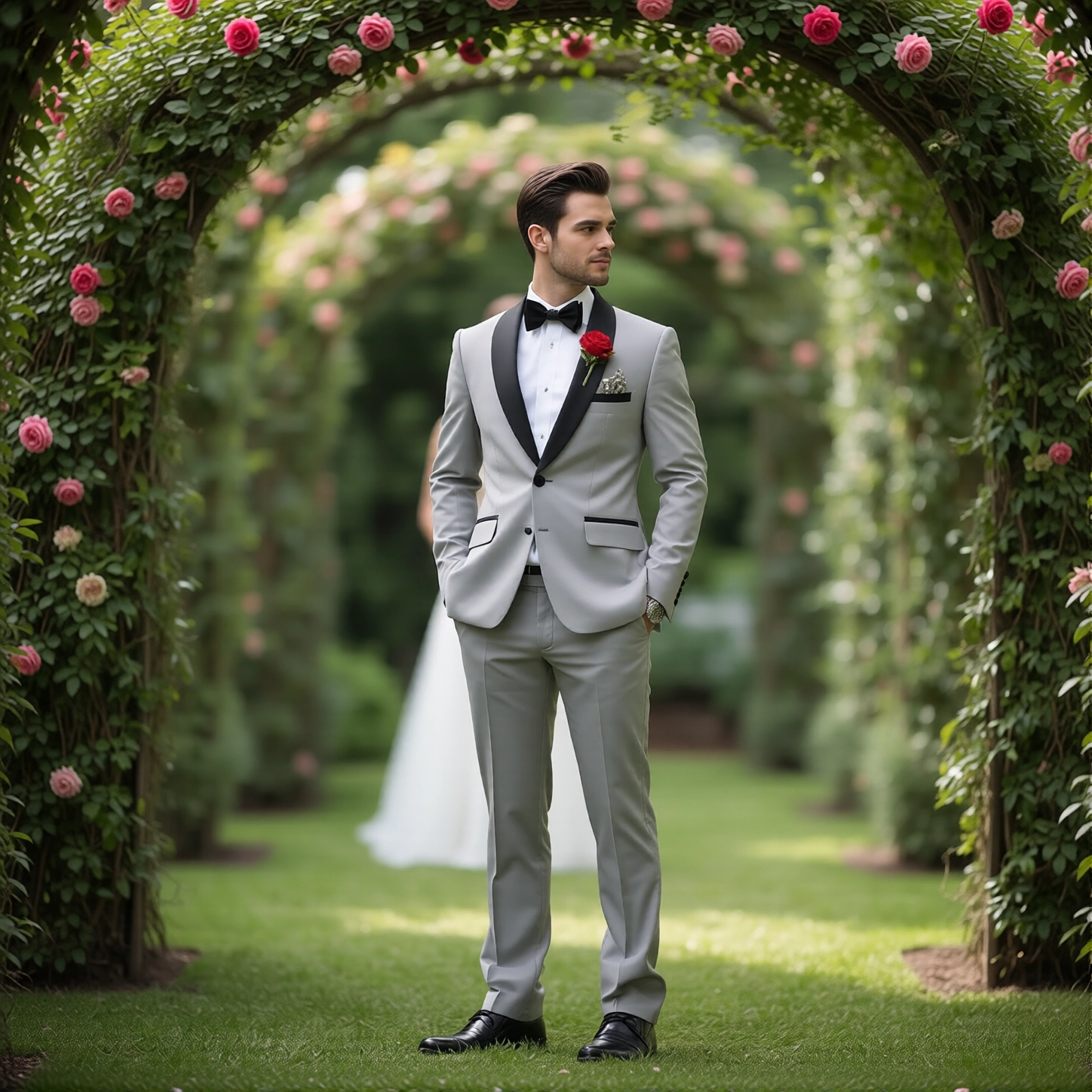 Eastin Slim Fit Light Grey Contrast Tuxedo