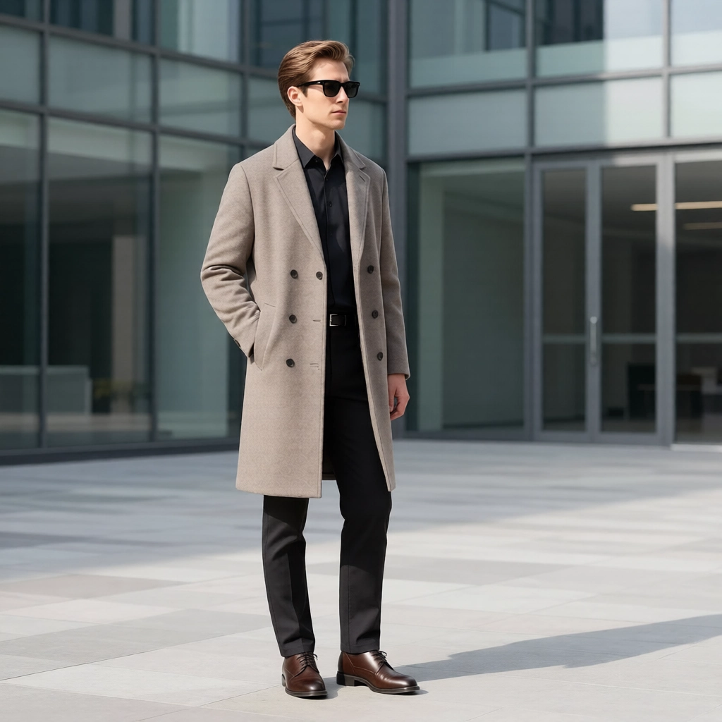 The Mayfair Double-Breasted Overcoat: Taupe Wool Blend