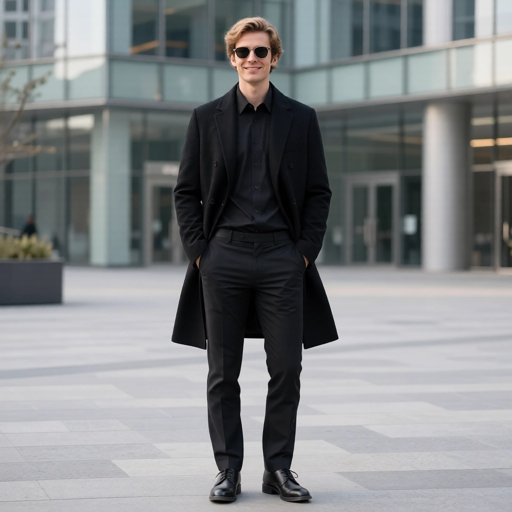 The Executive Black Double-Breasted Cashmere-Touch Coat