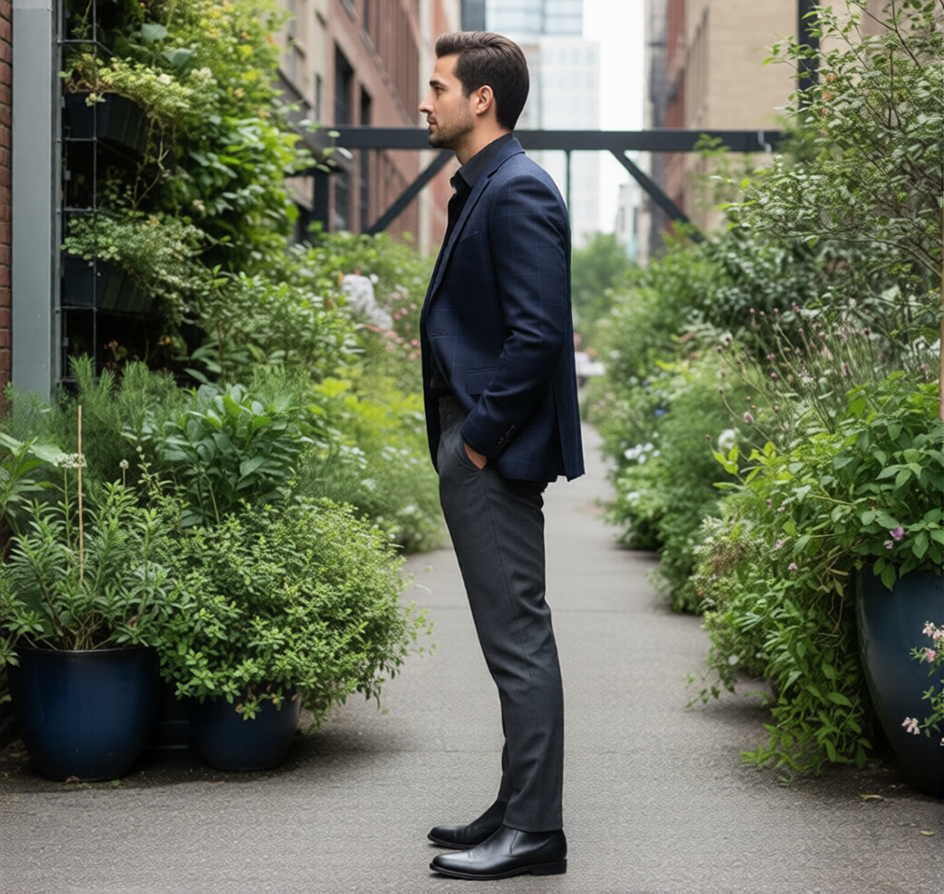 The Black Watch Slim-Fit Sports Jacket: Navy & Blue Plaid Blazer