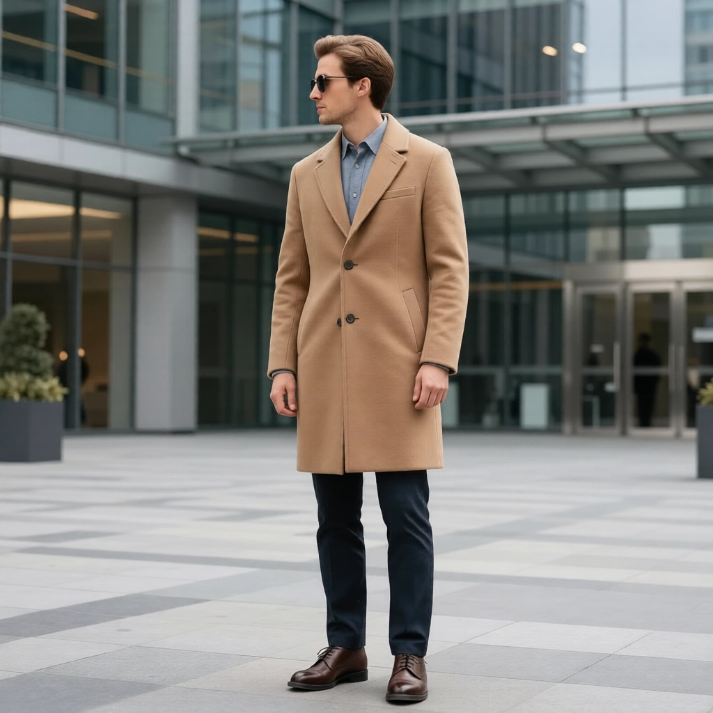 The Bond Street Camel Overcoat: Single-Breasted Wool Blend