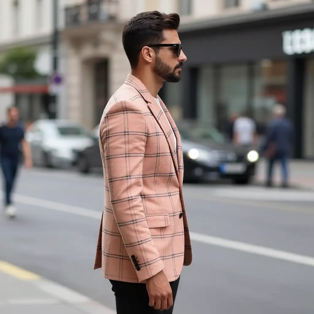 The Riviera Plaid Blazer: Slim-Fit Light Pink & Black Check Sports Jacket