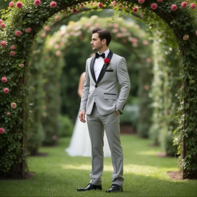 Eastin Slim Fit Light Grey Contrast Tuxedo
