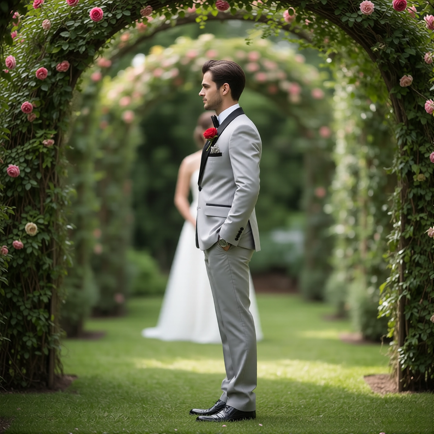 Eastin Slim Fit Light Grey Contrast Tuxedo