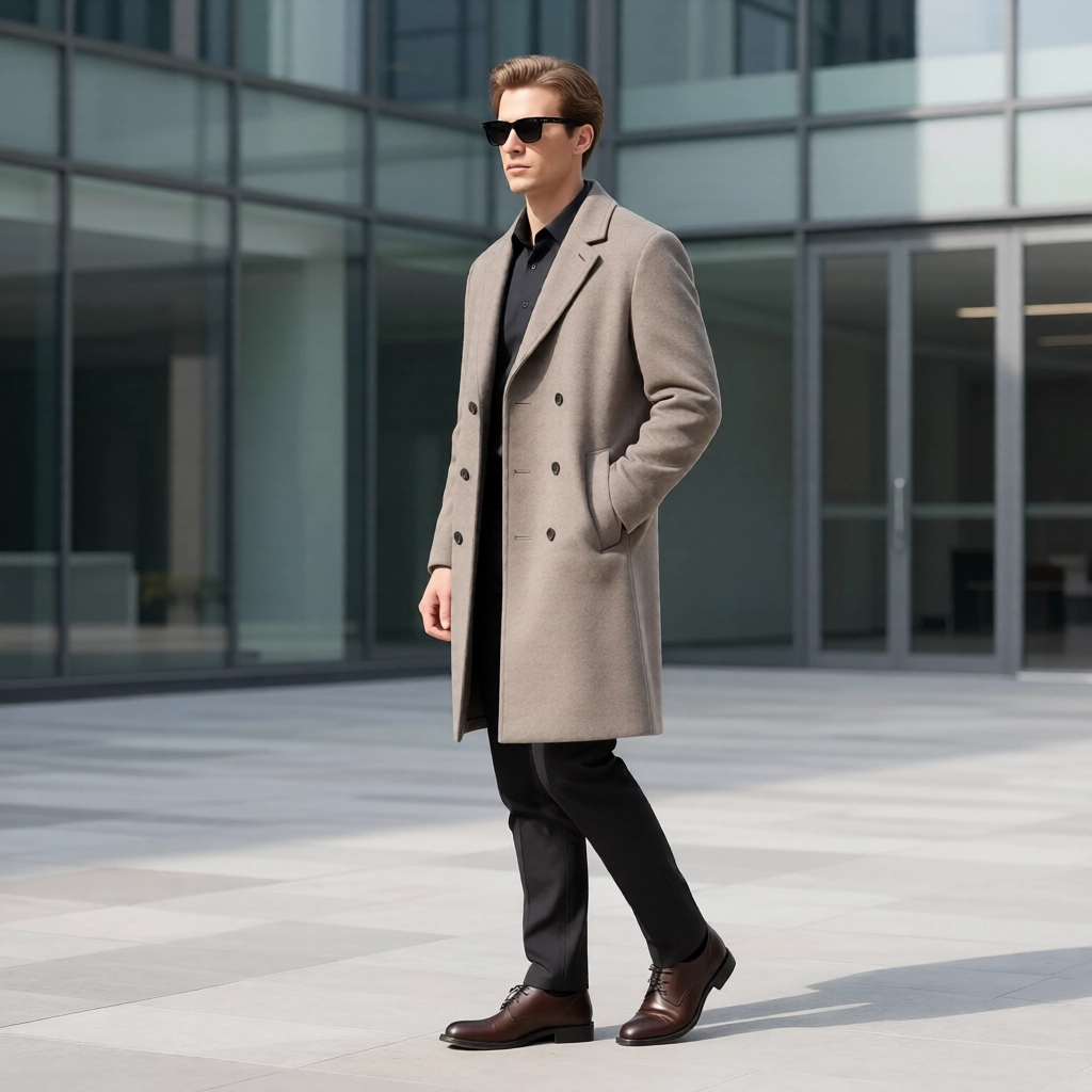 The Mayfair Double-Breasted Overcoat: Taupe Wool Blend
