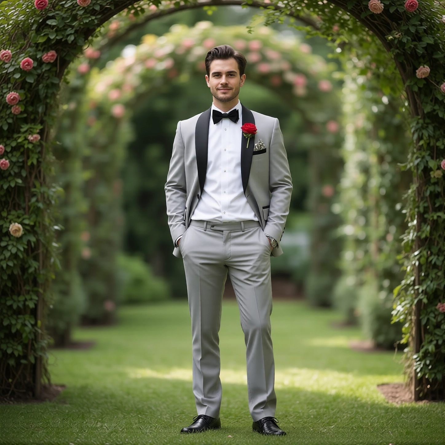 Eastin Slim Fit Light Grey Contrast Tuxedo